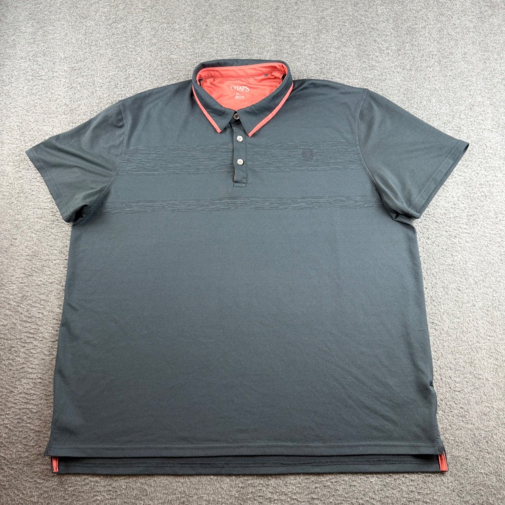 Chaps Golf Polo Shirt Mens XXL Gray Orange Performance Mesh Short Sleeve Striped
